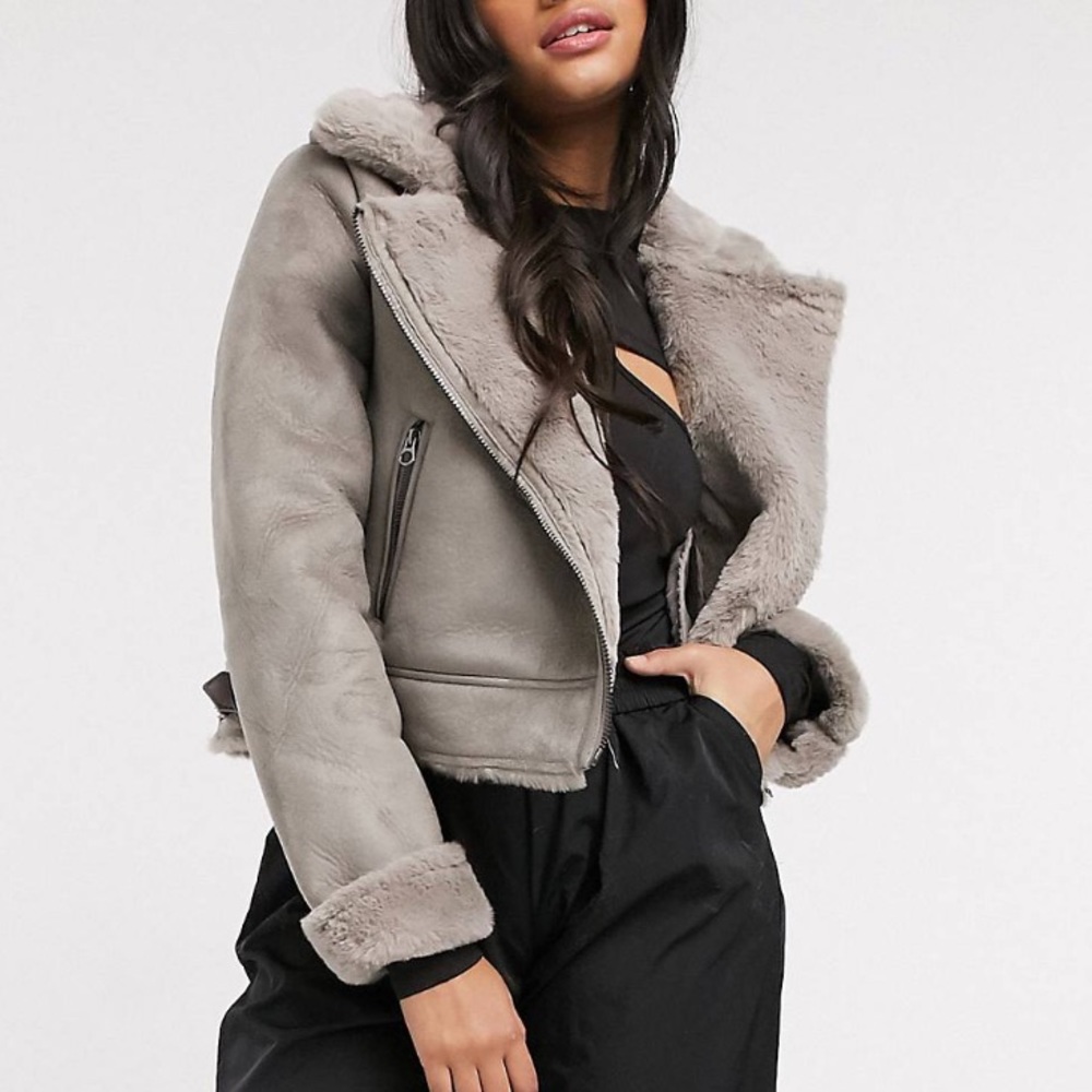 Stradivarius faux leather aviator jacket